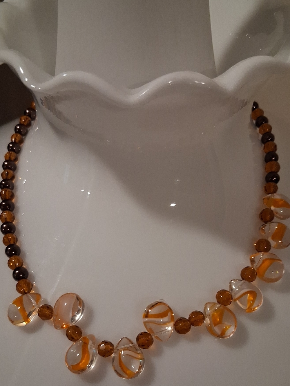 Amber Swirl Glass Bead Necklace - Women's Jewelry